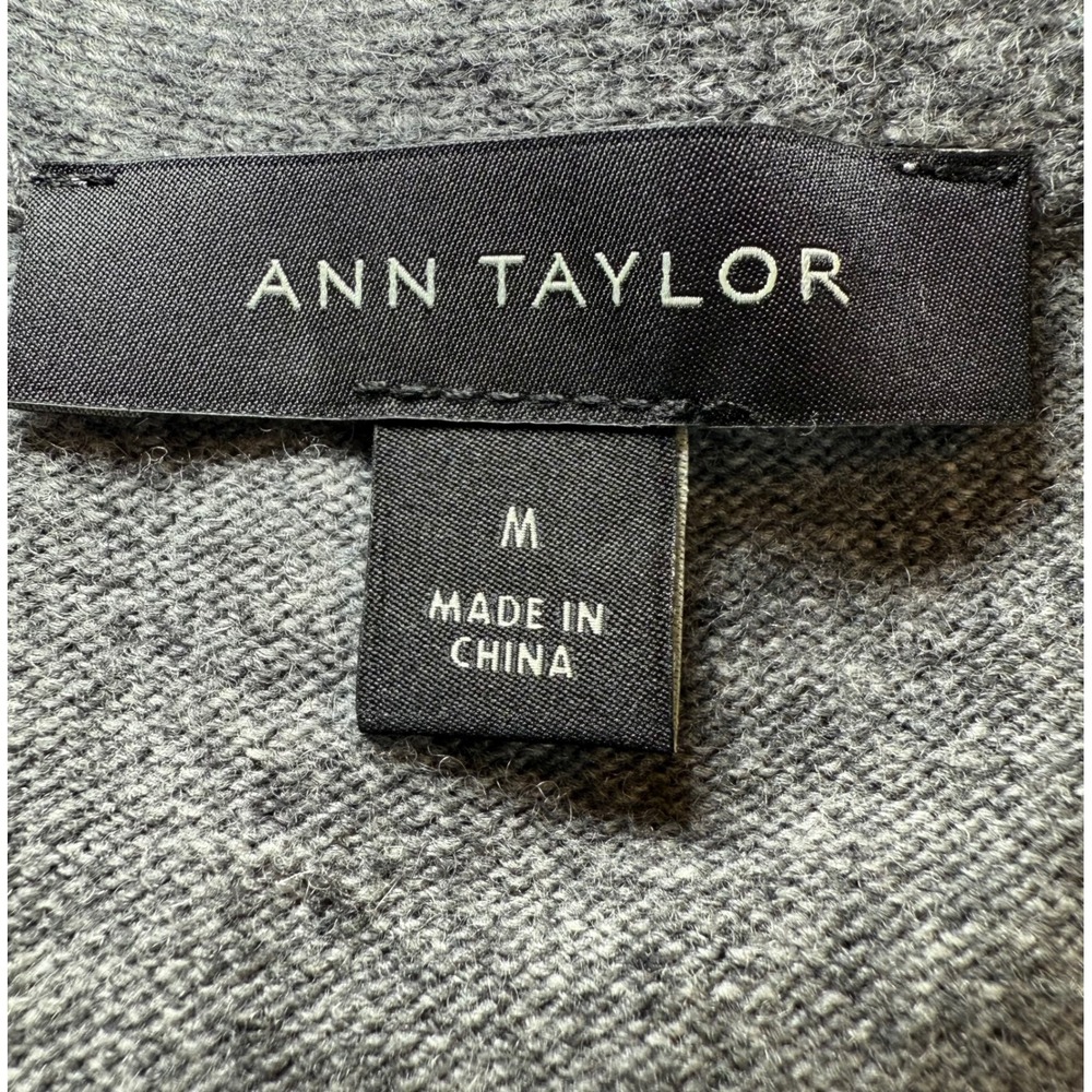 Ann Taylor Longline Cardigan Sweater Gray Wool Blend V Neck Button Front Size M - Picture 3 of 9
